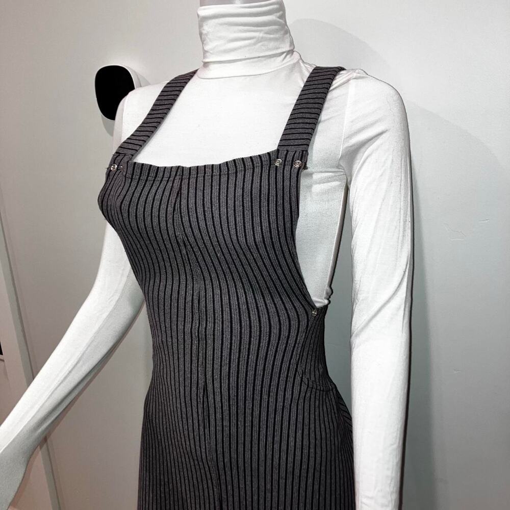 Vintage 90s y2k pinstriped pinafore overall mini dress made in italy - Picture 4 of 7